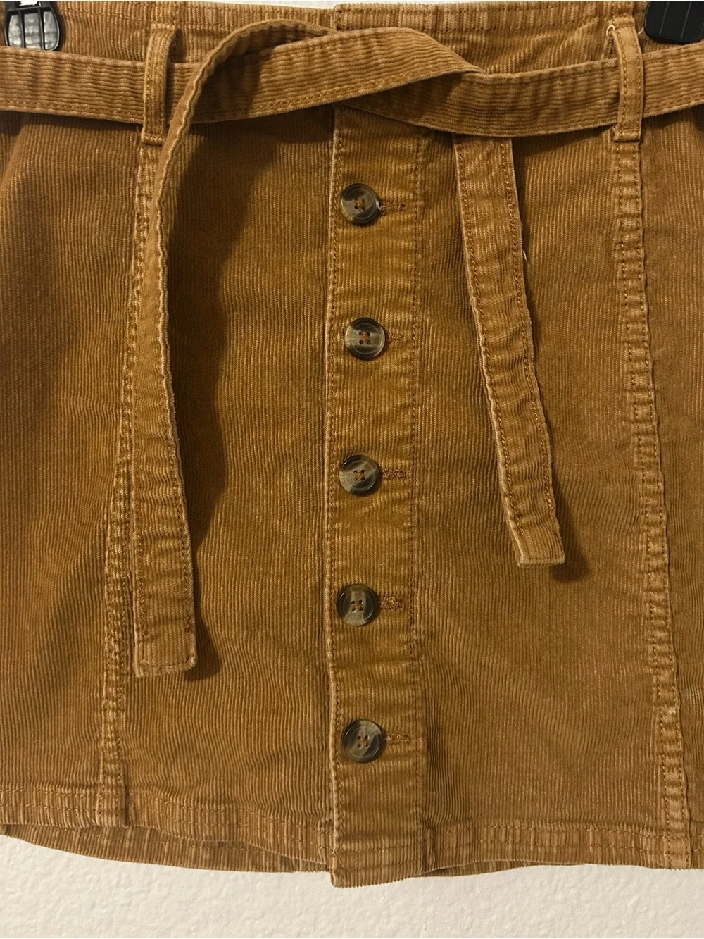 Corduroy Button-Front Mini Skirt in Camel